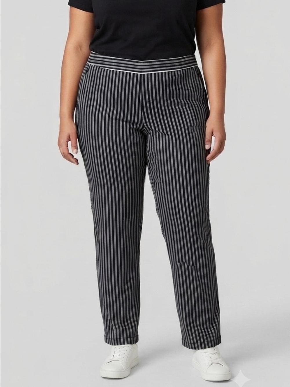 😍CLEARANCE - VENEZIA Black & Gray Vertical Stripe  Cotton Crop Pants size 24